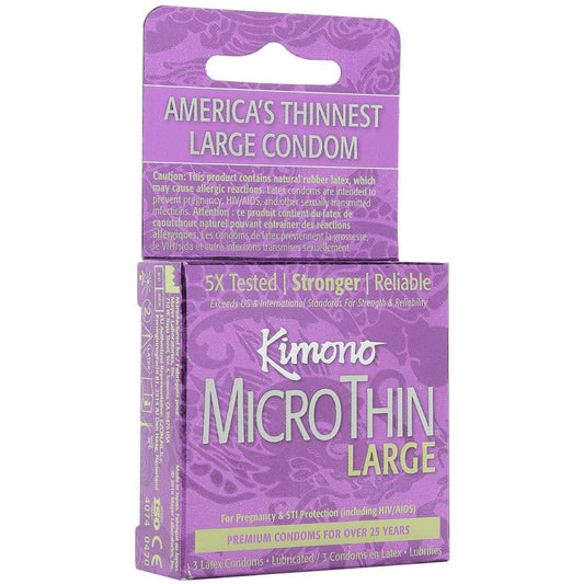 Kimono MicroThin Large Condoms in 3 Pack - Sex Toys Vancouver Same Day Delivery